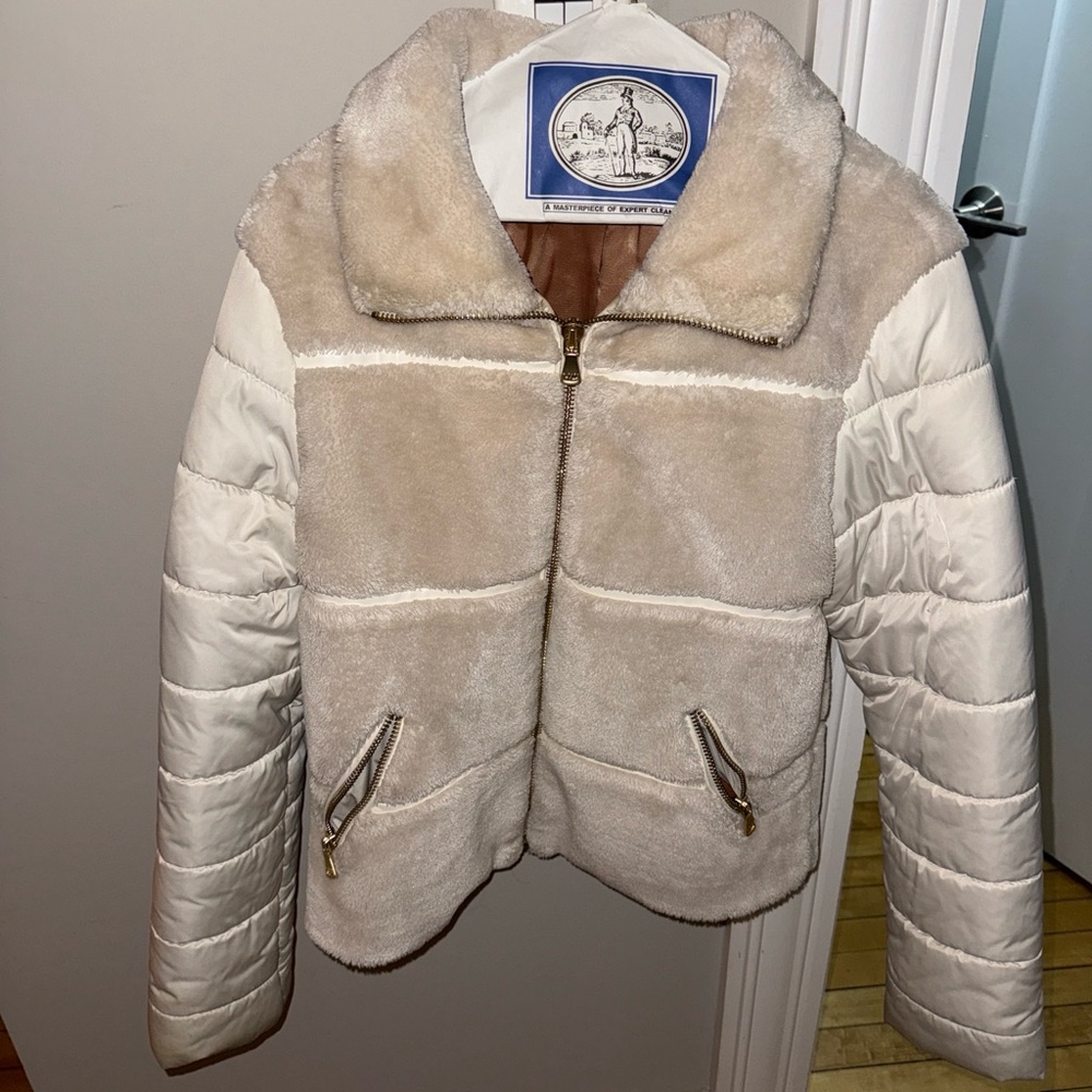 Women’s Cream / white Faux-Shearling Puffer Jacket - Sisley
